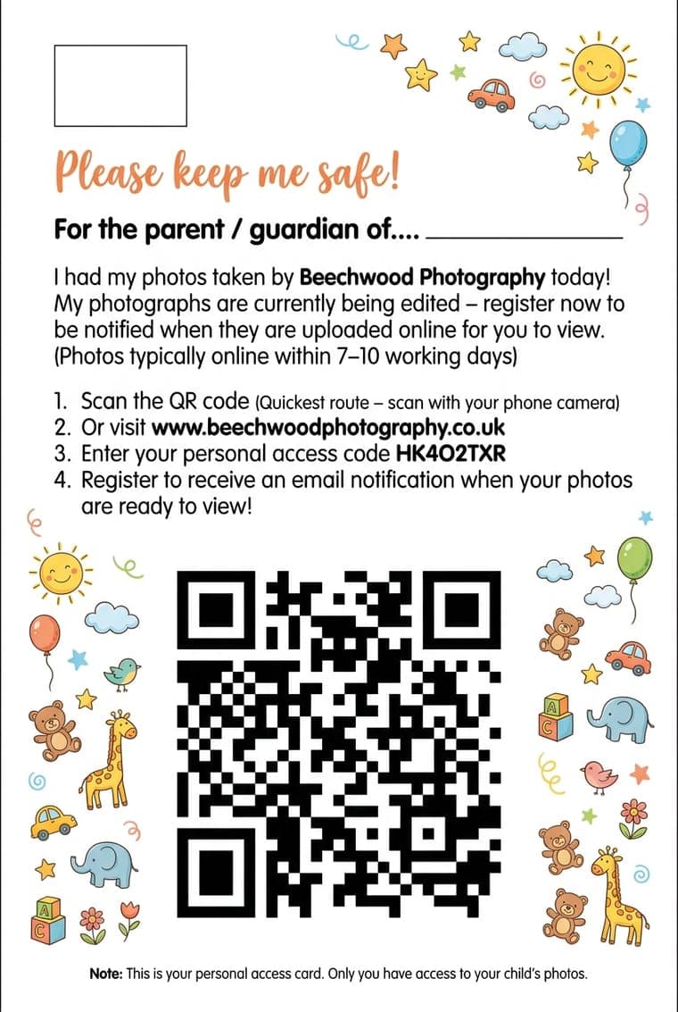 A printed QR access card as produced by the card builder